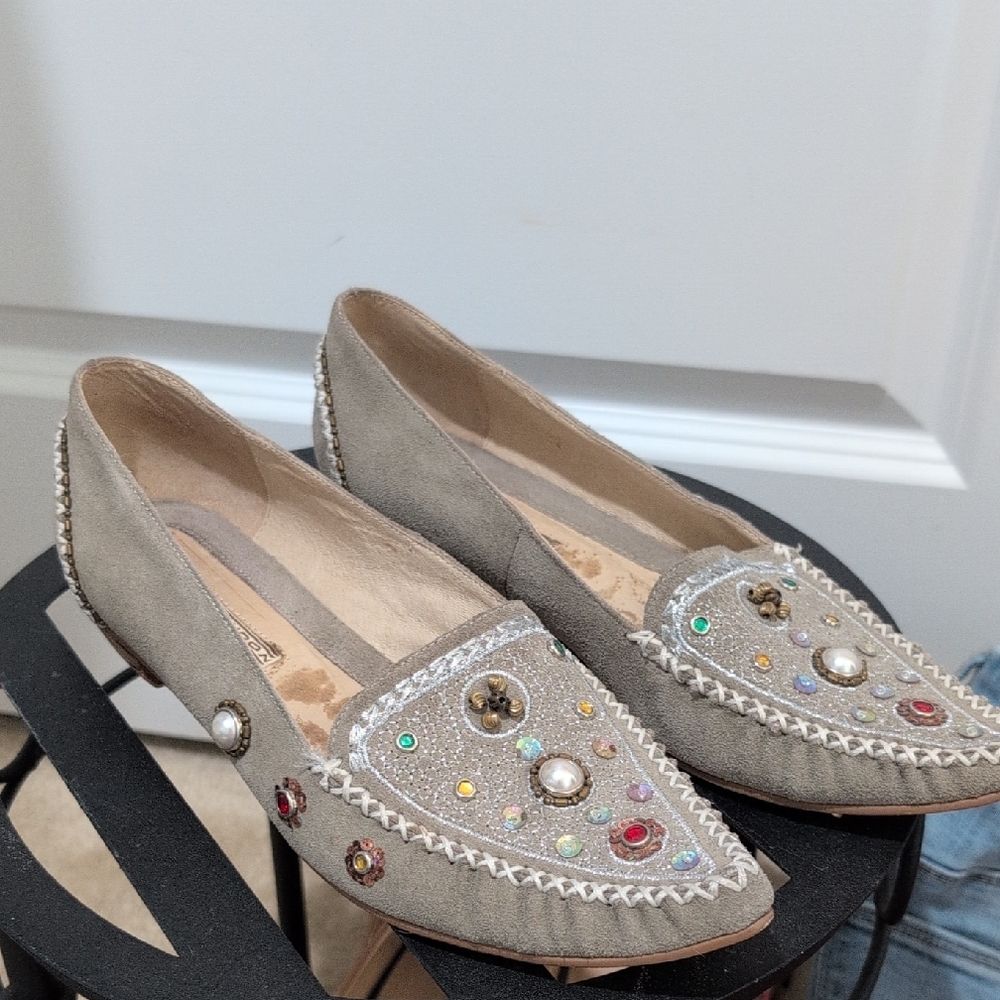 Last Call Buffalo London Embellished Suede Gray Loafers
